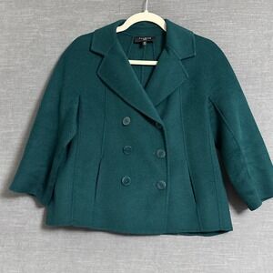 Talbots Jacket 10 Petite Teal Felted Wool Blend‎ Double Breasted Classic Blazer